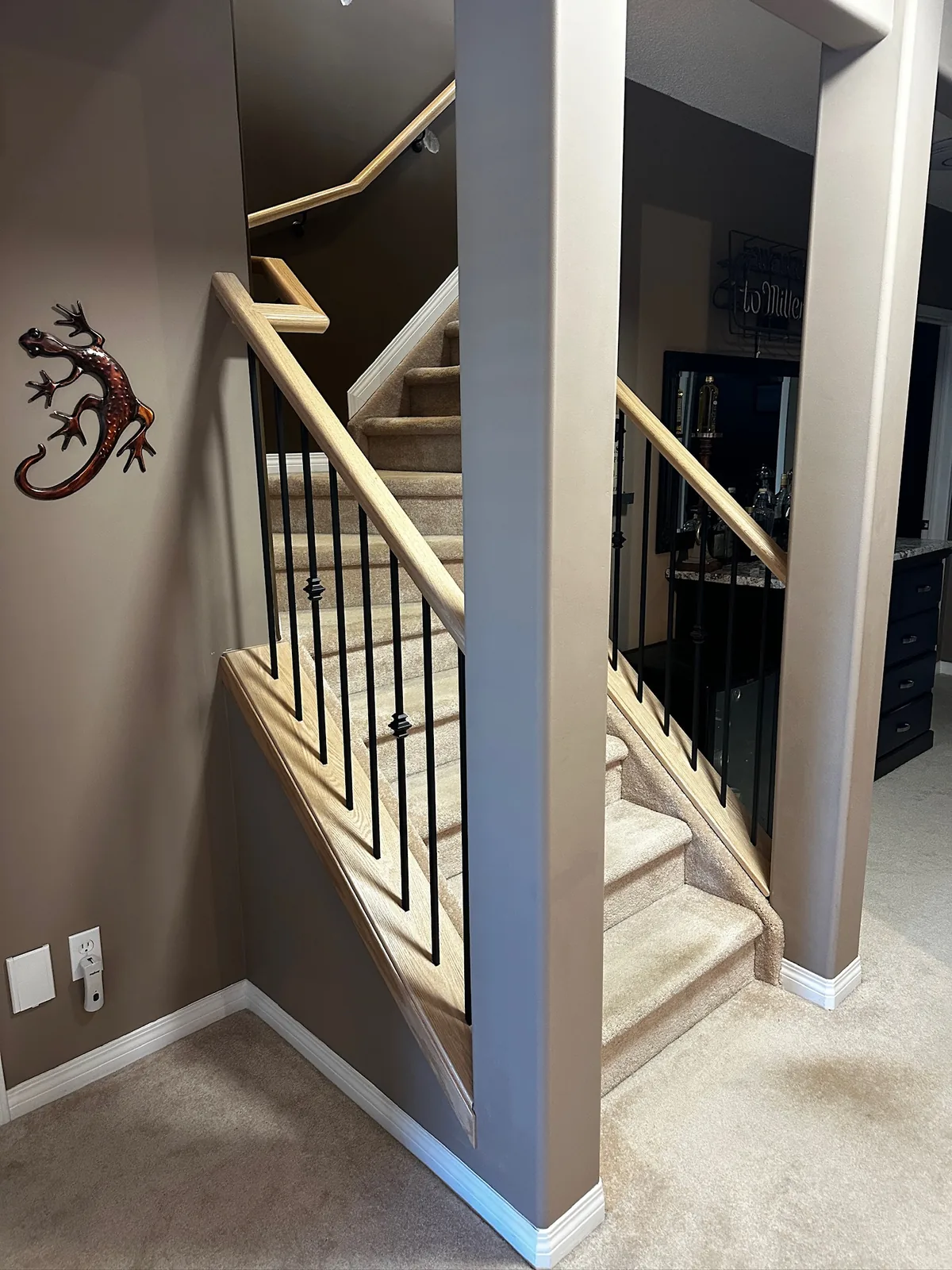Custom staircase and railing built by Ben's Carpentry in the Edmonton area