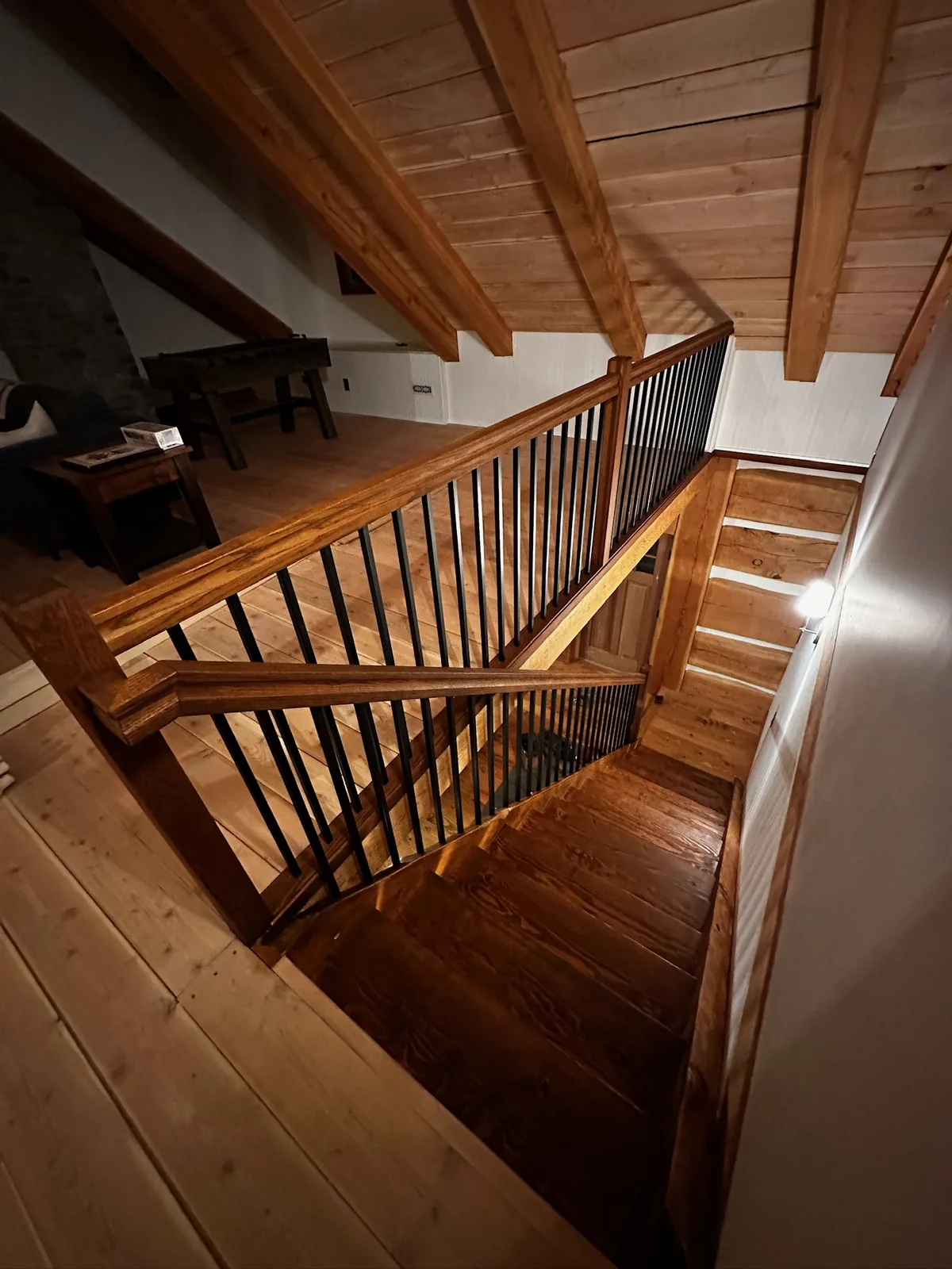 Custom staircase and railing built by Ben's Carpentry in the Edmonton area