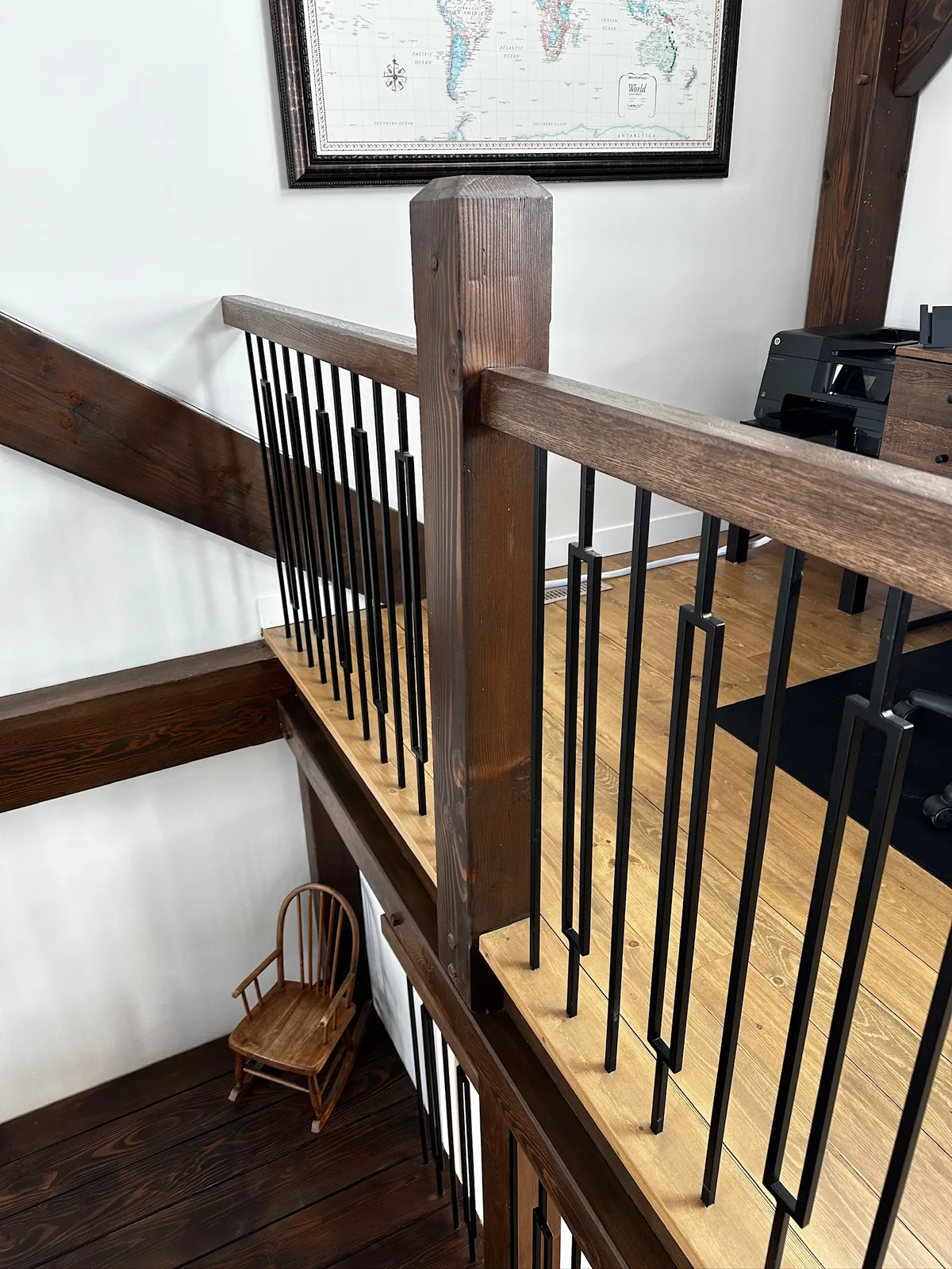 Custom staircase and railing built by Ben's Carpentry in the Edmonton area