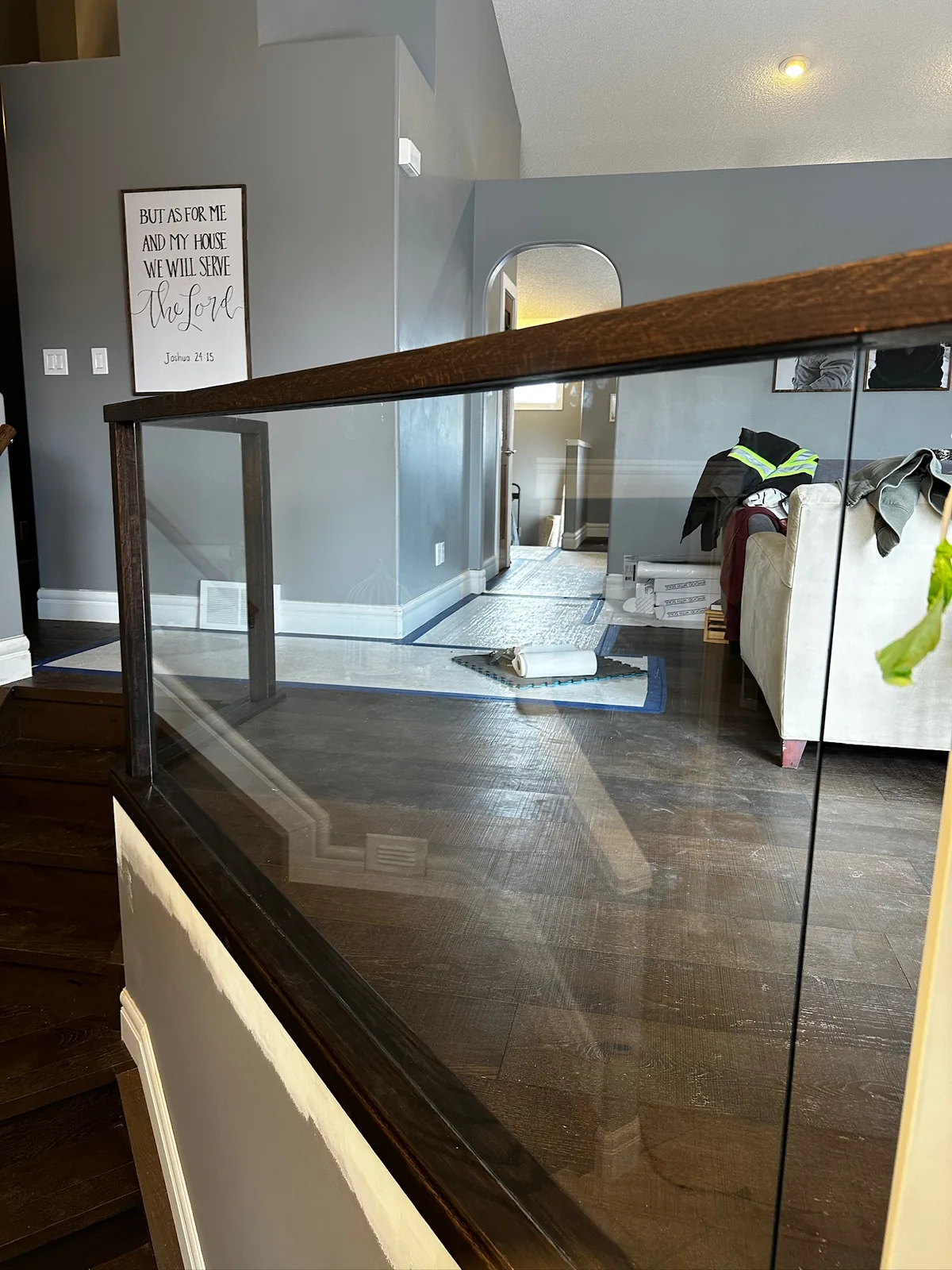 Custom staircase and railing built by Ben's Carpentry in the Edmonton area
