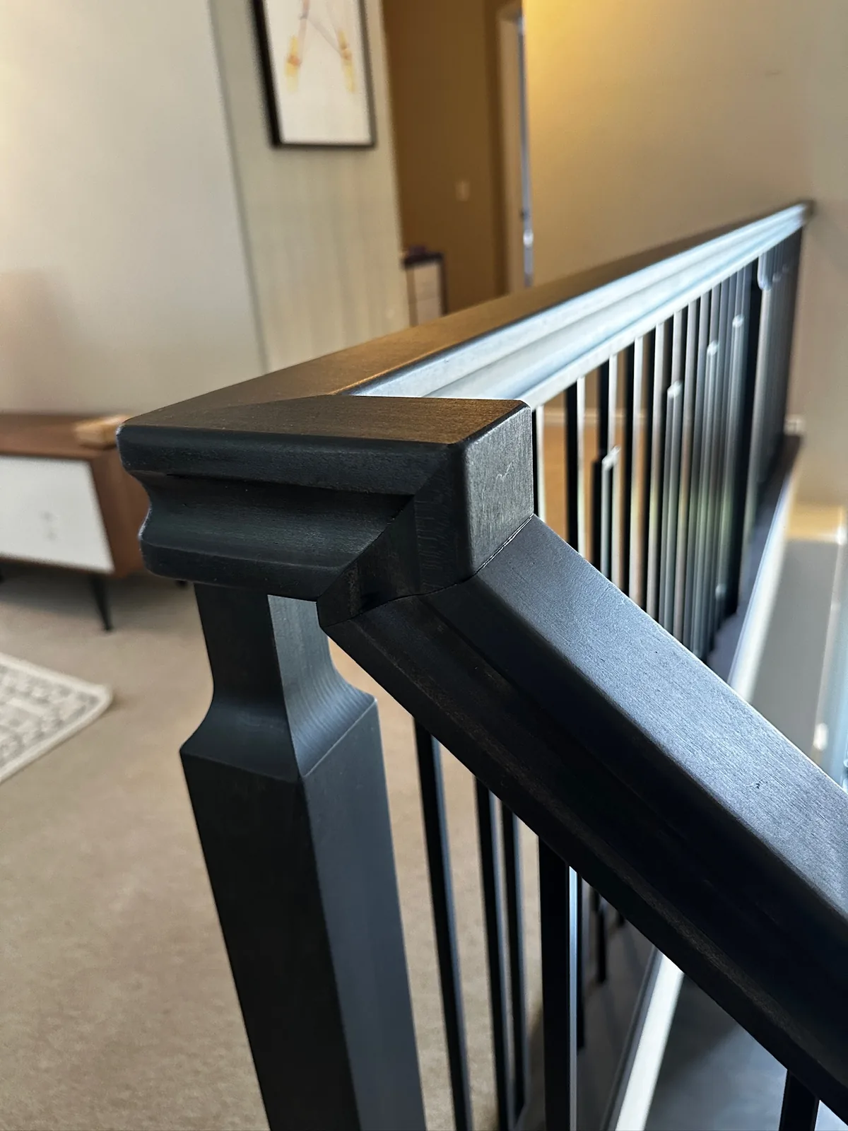 Custom staircase and railing built by Ben's Carpentry in the Edmonton area