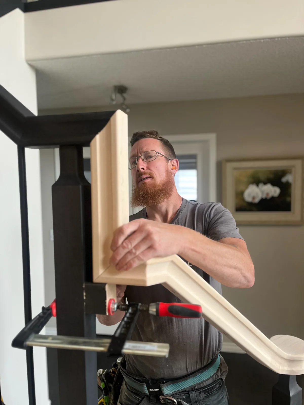 Ben Wheeler building and installing custom stairs and railings in the Edmonton area