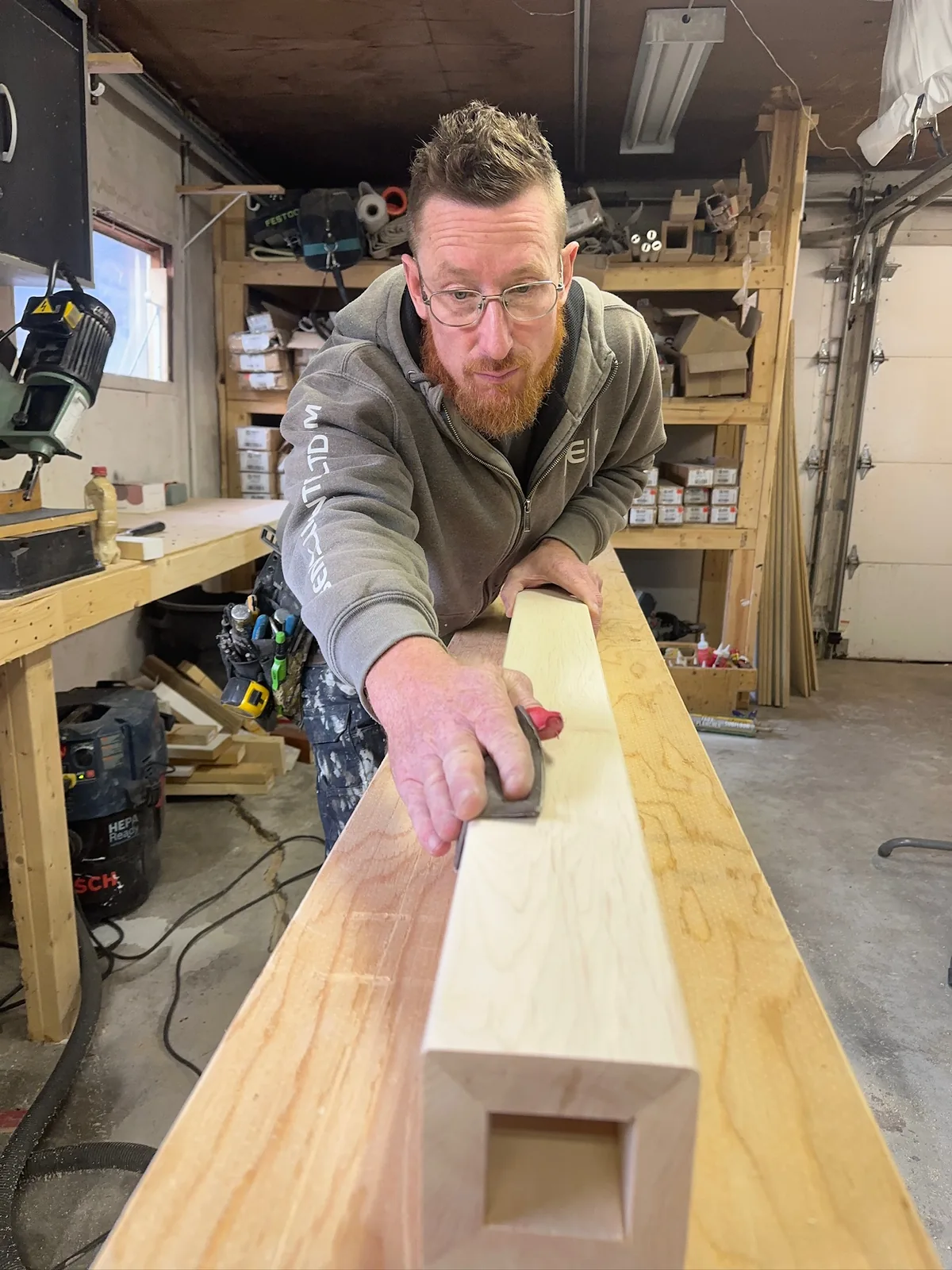 Ben Wheeler building and installing custom stairs and railings in the Edmonton area